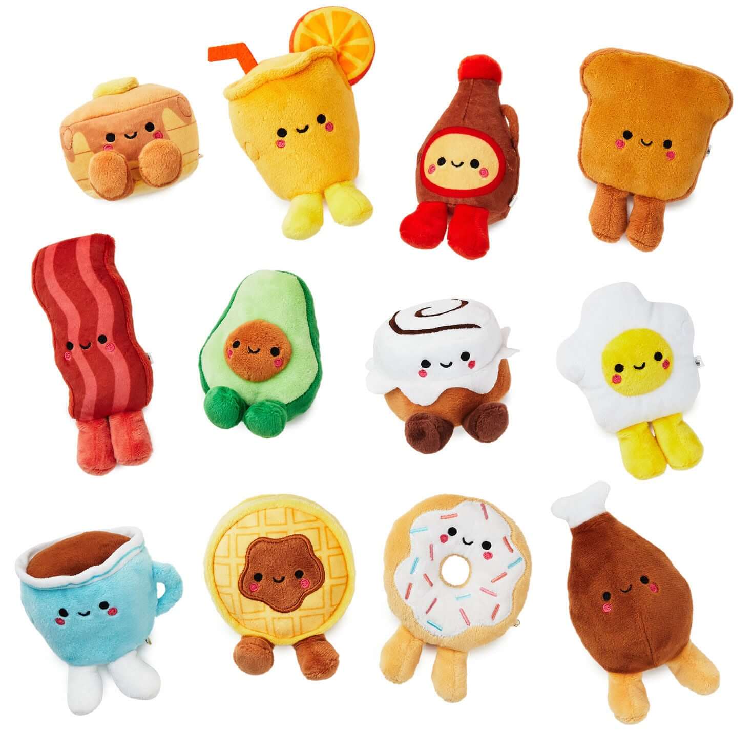 Mini Better Together Mystery Box Magnetic Plush, Series 1 featuring assorted breakfast-themed characters in vibrant colours and soft textures, flat lay.