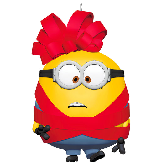 Minions Otto’s Merry Mayhem With Sound — 2026 Hallmark Keepsake Christmas Ornament, festive design, detailed, red ribbon and bow detail.