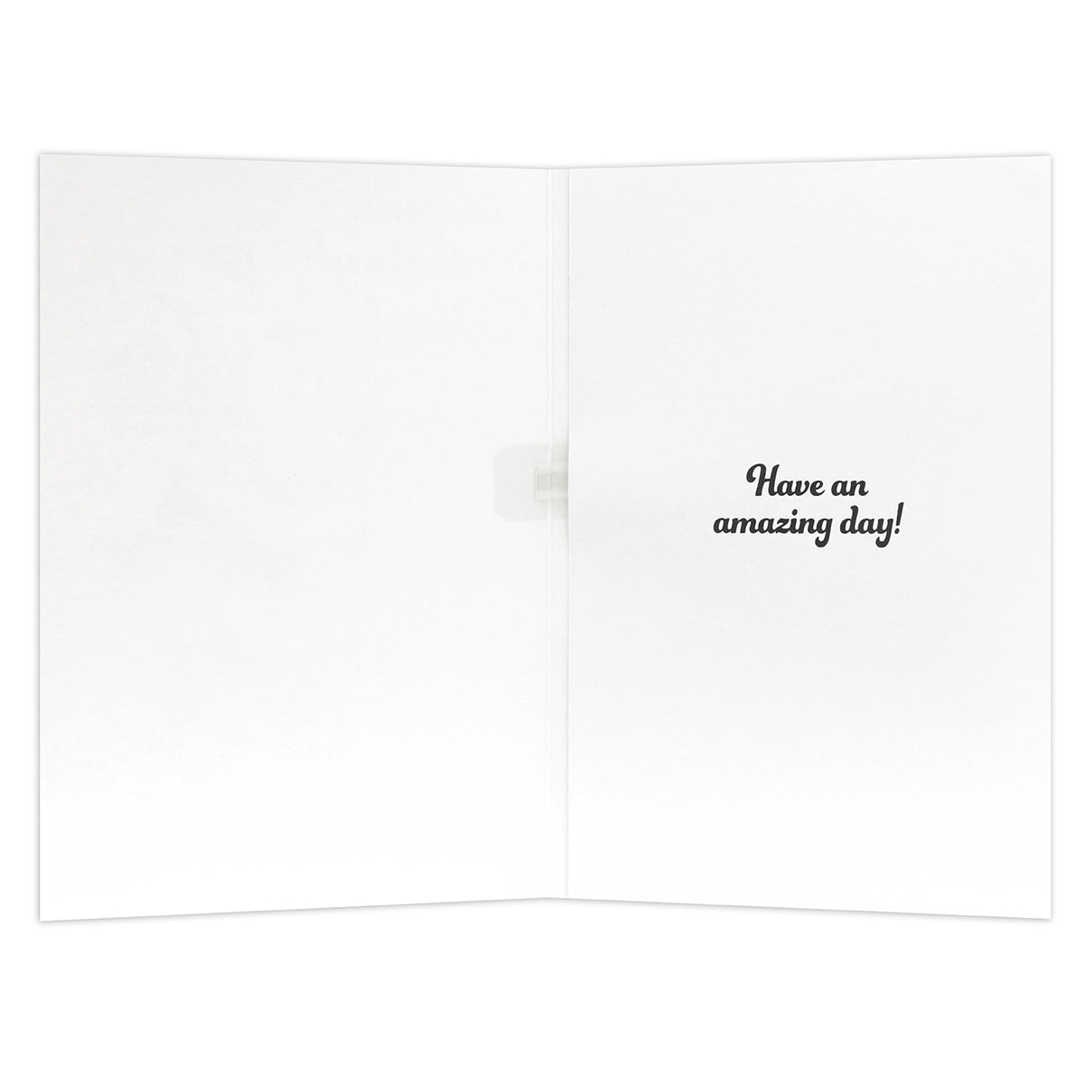 Hallmark Interactive Sound Card - Minnie Mouse showing the inside message 'Have an amazing day!' in elegant font on a blank background.