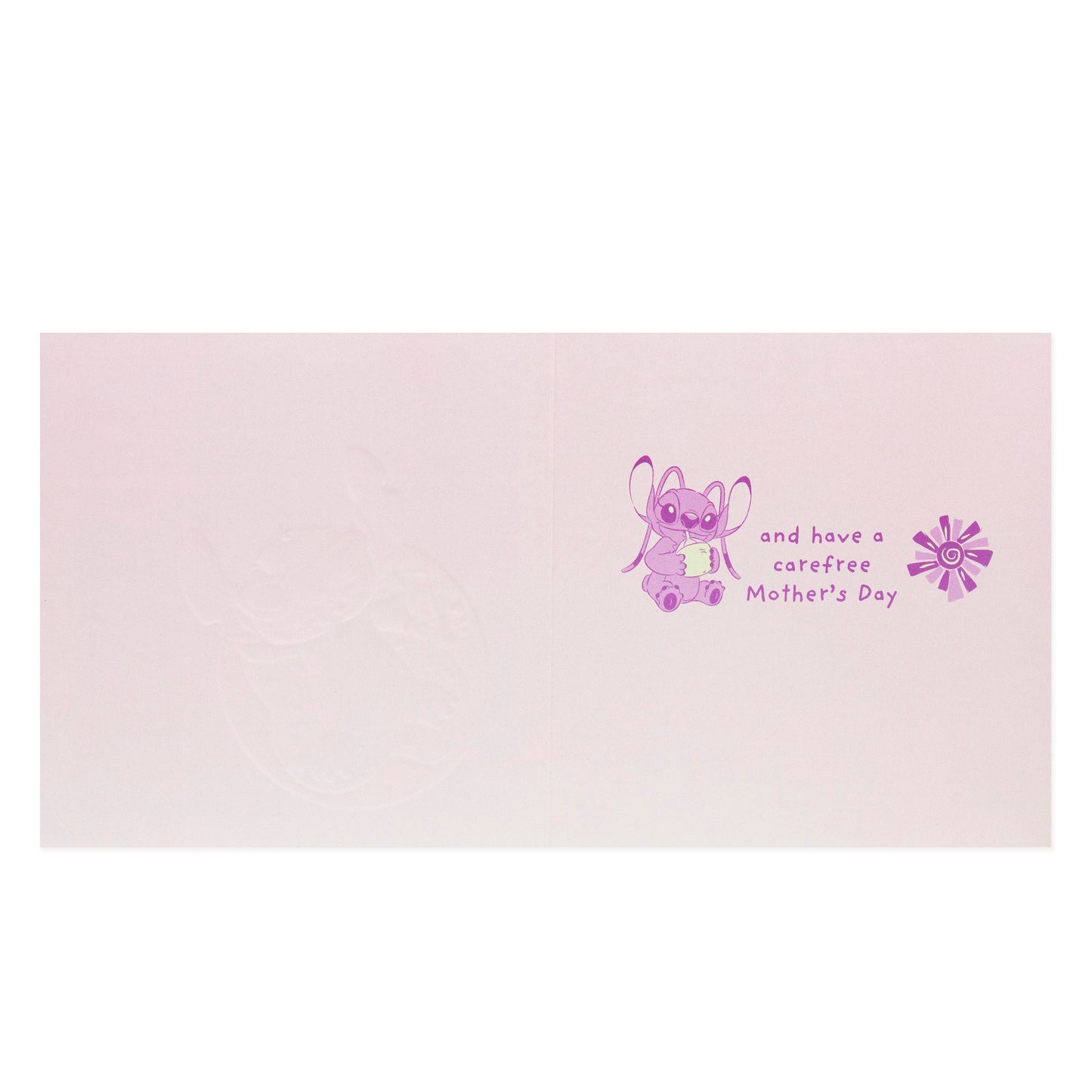Hallmark Disney Stitch Mother's Day Card - Sit Back & Relax with embossed design and cute illustration of Stitch on the inside.