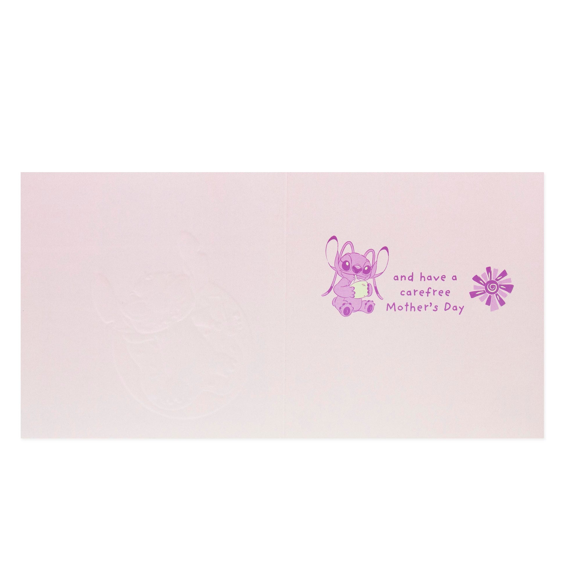 Hallmark Disney Stitch Mother's Day Card - Sit Back & Relax with embossed design and cute illustration of Stitch on the inside.