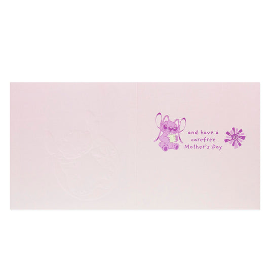 Hallmark Disney Stitch Mother's Day Card - Sit Back & Relax with embossed design and cute illustration of Stitch on the inside.