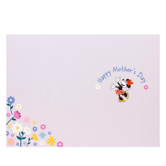 Hallmark Disney Mother's Day card - Minnie Mouse, inside illustration of dancing Minnie with floral border and 'Happy Mother's Day' text