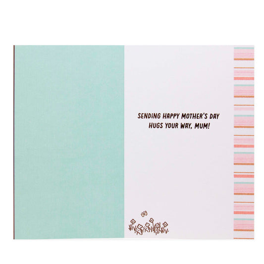Hallmark Disney Winnie the Pooh Mother's Day Card - Sending Hugs, interior design with pastel colours and message wishing happy Mother's Day.