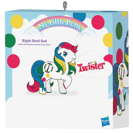 My Little Pony®, Retro Twister® "Right Hoof Red" — 2025 Hallmark Keepsake Christmas Ornament packaging featuring colourful design and character illustration.