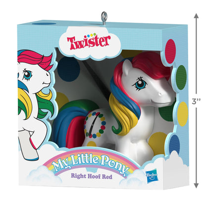 My Little Pony®, Retro Twister® "Right Hoof Red" — 2025 Hallmark Keepsake Christmas Ornament in packaging with colourful design.
