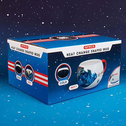 NASA Heat Change Shaped Mug packaging in a space-themed design, showcasing cold and hot mug visuals on sides.
