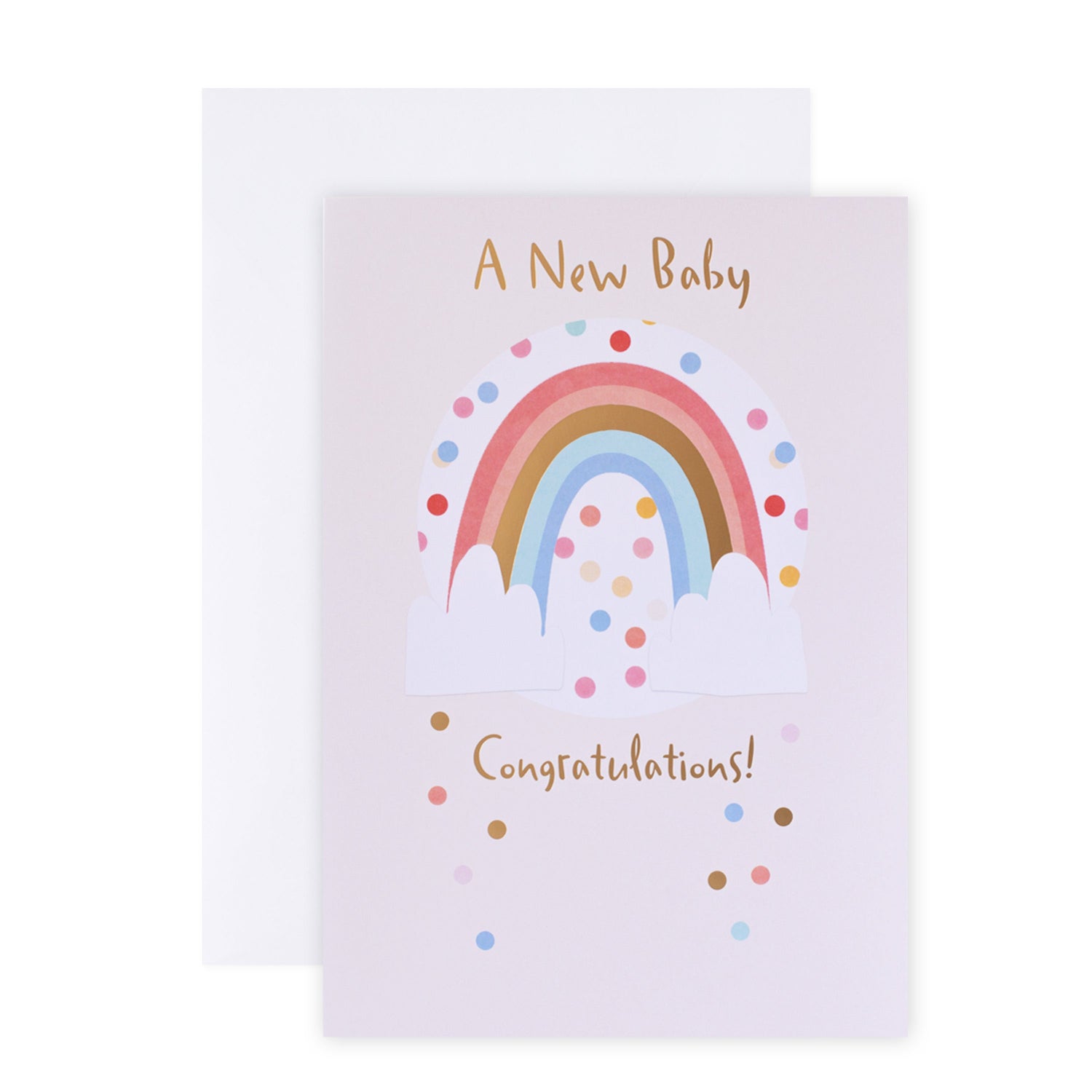 Hallmark Colossal New Baby Congratulations Greeting Card - Rainbow & Spots, featuring a rainbow design and multicoloured dots.