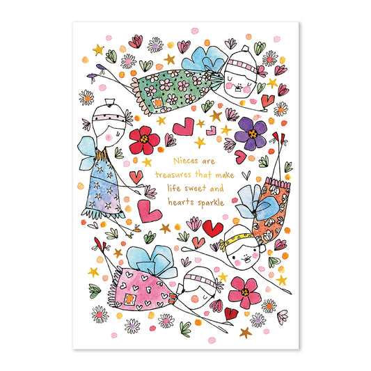 Colorful illustration of a fairy with text on a white background