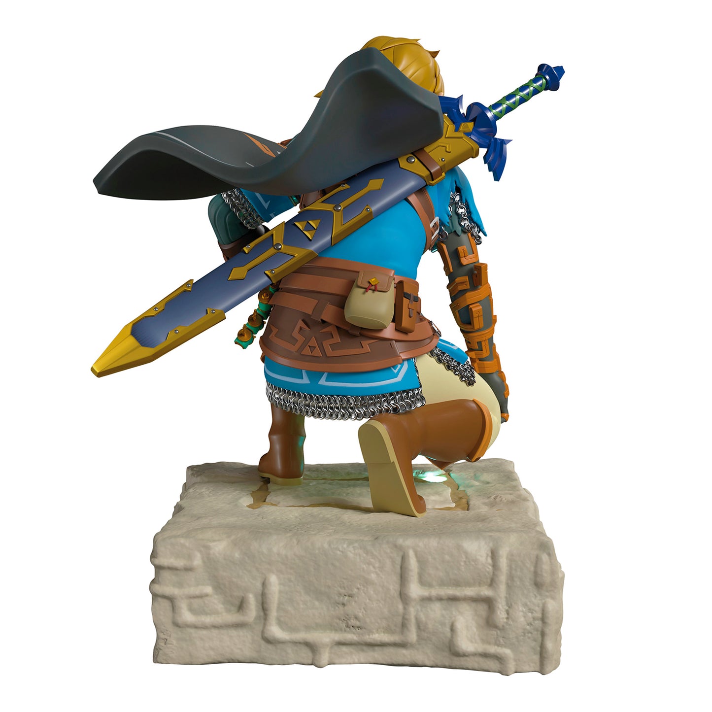 Nintendo The Legend of Zelda™: Tears of the Kingdom Link Musical With Light — 2026 Hallmark Keepsake Christmas Ornament, angled view, showing detailed craftsmanship of Link crouching with Master Sword.