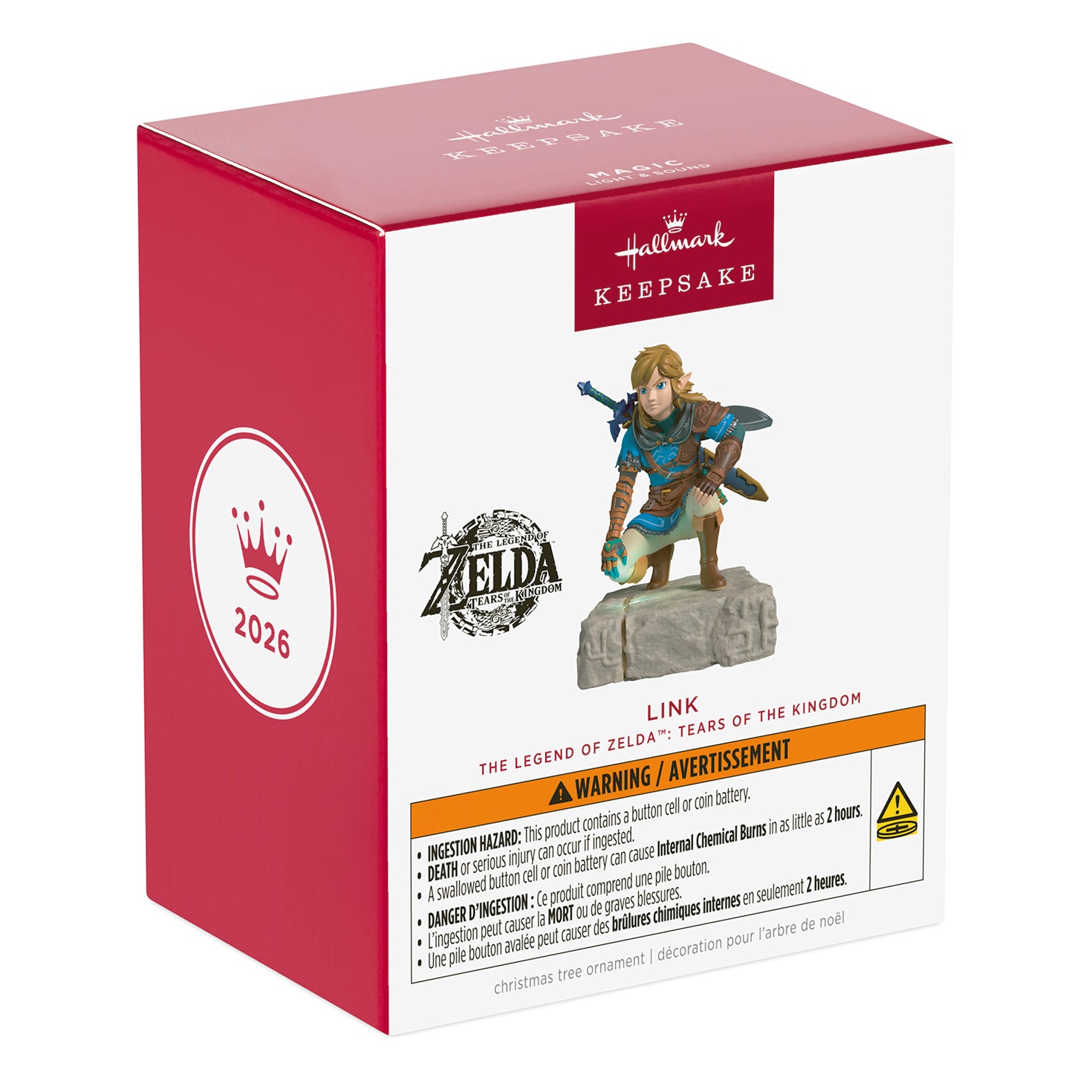 Nintendo The Legend of Zelda™: Tears of the Kingdom Link Musical With Light — 2026 Hallmark Keepsake Christmas Ornament box packaging with character detail.