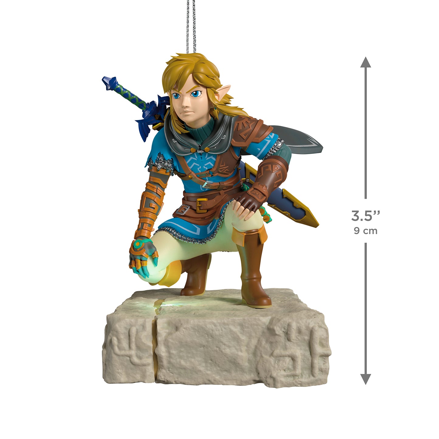 Nintendo The Legend of Zelda™: Tears of the Kingdom Link musical with light ornament in crouched pose on a rocky base, 9 cm tall.