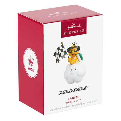 Nintendo Mario Kart™ Lakitu — 2026 Hallmark Keepsake Christmas Ornament boxed design featuring vibrant colours and logo detail.