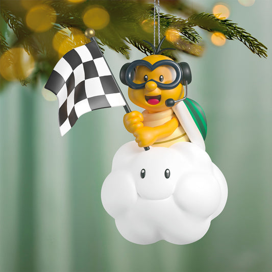 Nintendo Mario Kart™ Lakitu — 2026 Hallmark Keepsake Christmas Ornament, detailed design of Lakitu holding a checkered flag, hanging on a tree.