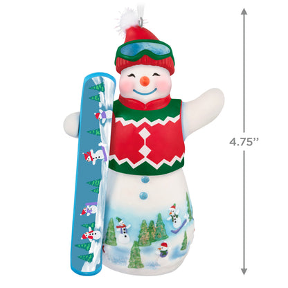 Ollie U. Halfpipe, 21st in the Snowtop Lodge Series — 2025 Hallmark Keepsake Christmas Ornament in porcelain with a vibrant red sweater vest and snowboard.