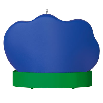 The Peanuts® Gang 60th Anniversary Spooked Trick-or-Treaters With Light and Sound — 2026 Hallmark Keepsake Halloween Ornament, blue and green design, close-up view.