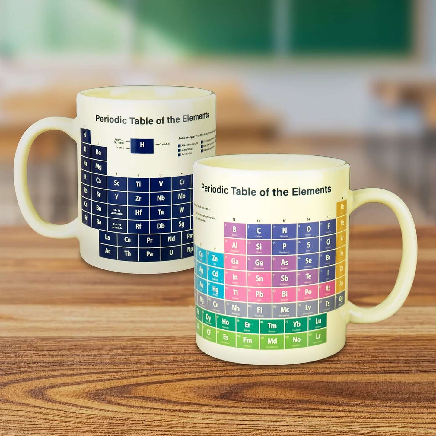 Gift Republic - Periodic Table Heat Reveal Mug showcasing changing colours of elements in a classroom setting.