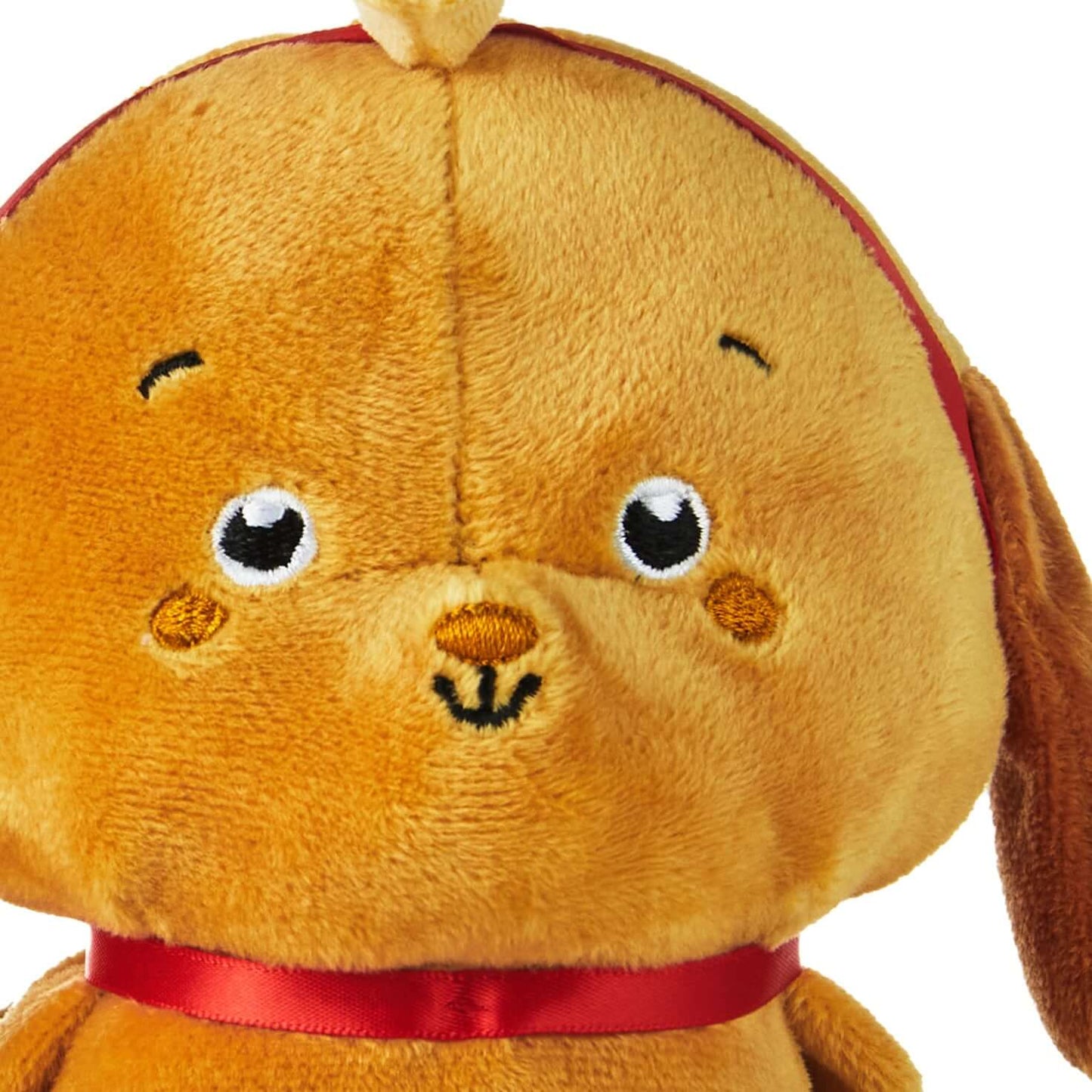 Better Together Dr. Seuss™ Grinch and Max Magnetic Plush Pair close-up of Max the dog with floppy ears and red ribbon collar.