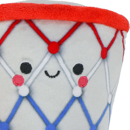 Better Together Basketball and Hoop Magnetic Plush Pair, 6" H, close up view of the smiling plush basketball with embroidered details.