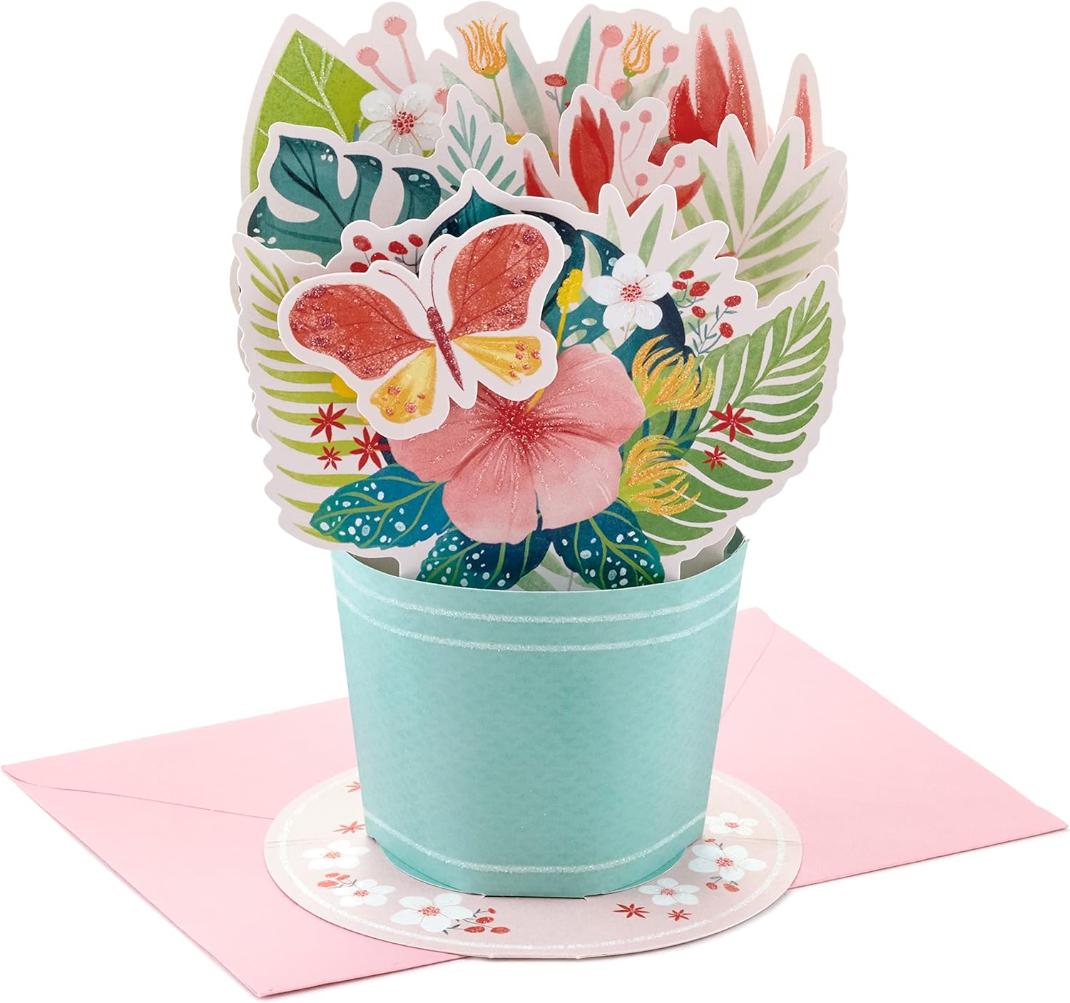 Hallmark Paper Wonder Birthday or Congratulations Pop Up Card (Displayable Bouquet) showing a vibrant, three-dimensional flower arrangement with a butterfly.