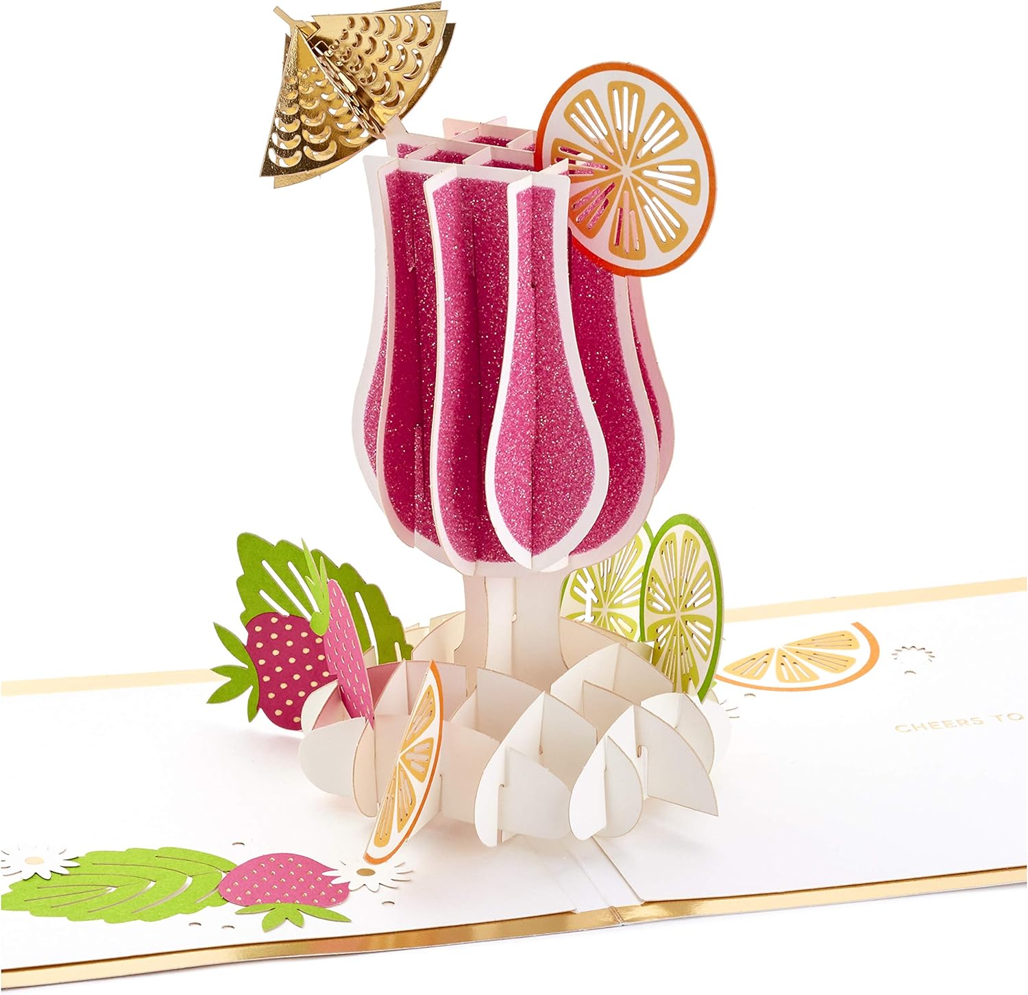 Hallmark Signature Paper Wonder Pop Up Congratulations Card, Birthday Card, College Graduation Card (Cheers, Tropical Drink) with vibrant pink pop-up tropical drink and decorative details.