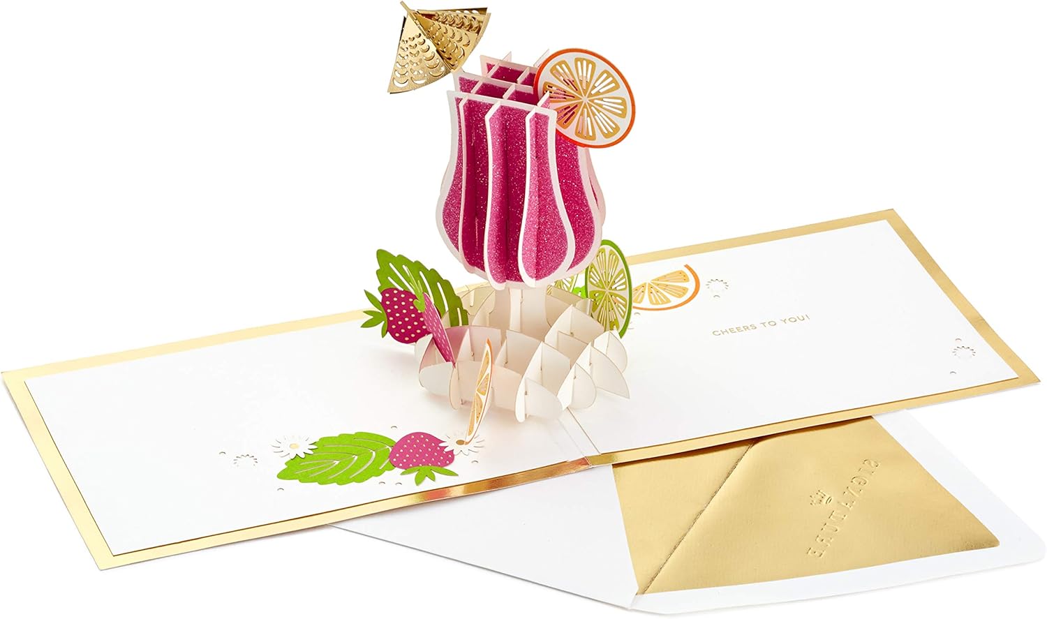 Hallmark Signature Paper Wonder Pop Up Congratulations Card, Birthday Card, College Graduation Card (Cheers, Tropical Drink) with pink drink pop-up detail.