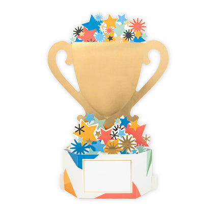 Hallmark Father's Day Card - World's Best Dad (Pop-Up Paper Wonder) featuring a gold trophy with colourful star confetti.