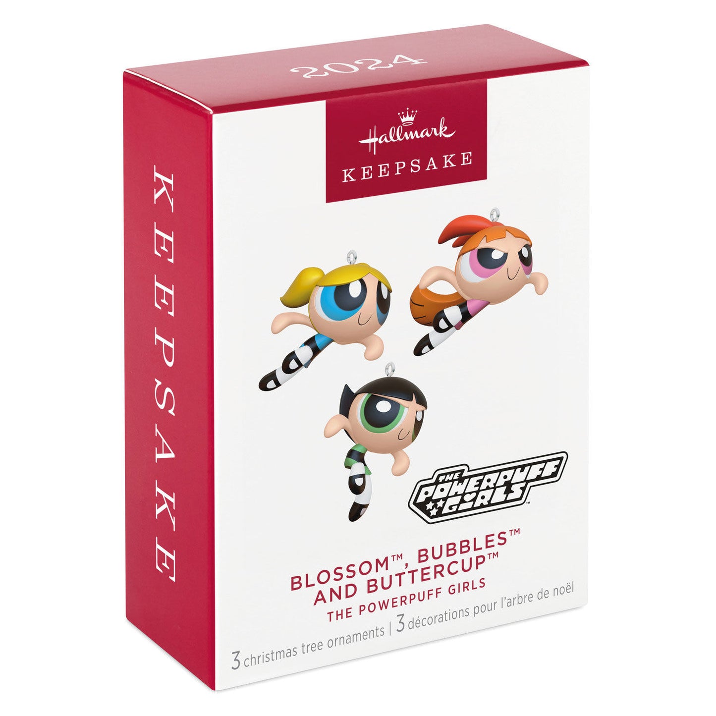 The Powerpuff Girls Blossom™, Bubbles™ and Buttercup™ ornaments, set of 3 in festive packaging, Christmas tree decorations.