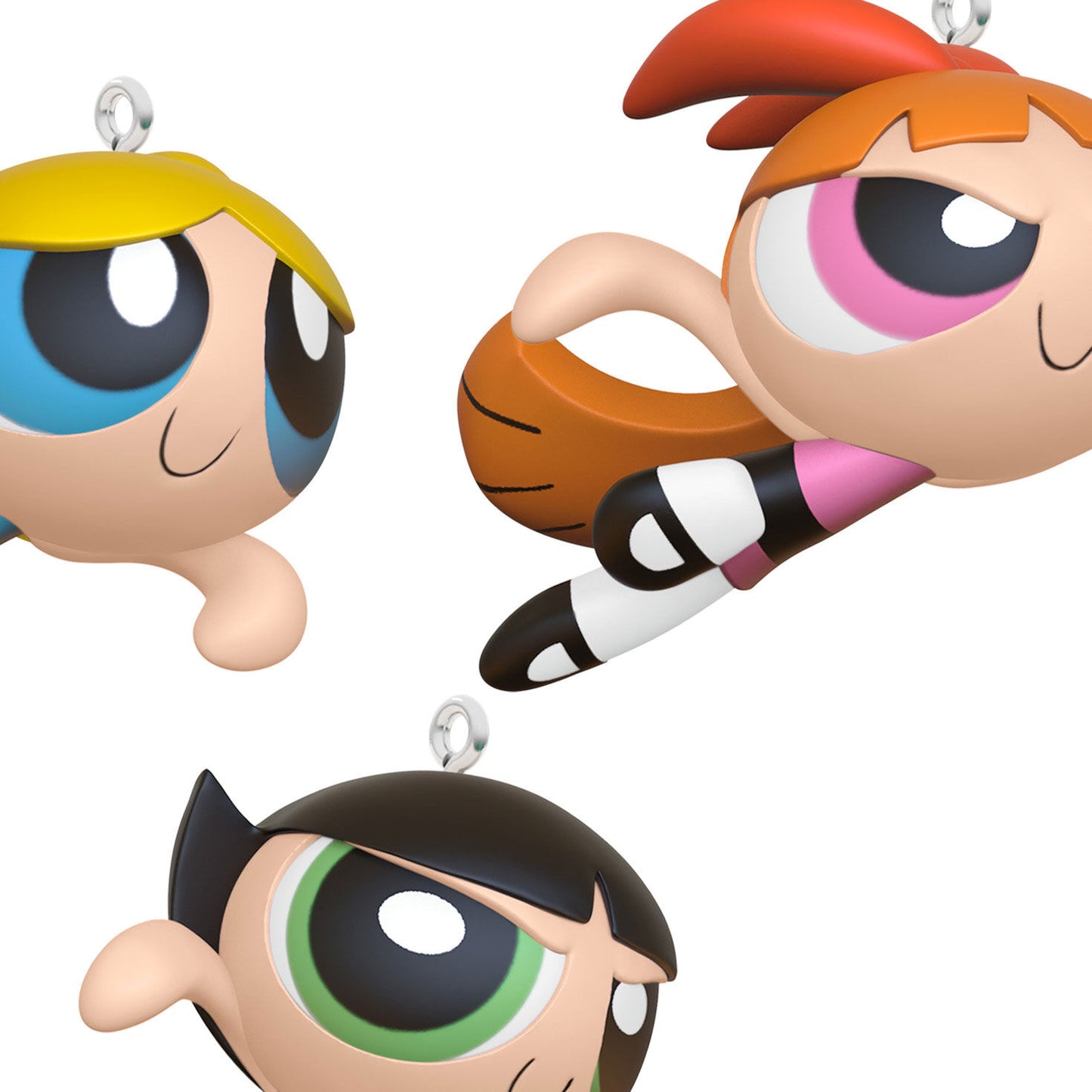 The Powerpuff Girls Blossom™, Bubbles™ and Buttercup™ ornaments, set of 3, plastic, featuring vibrant colours and joyful expressions.
