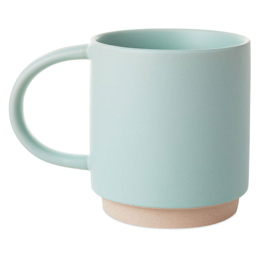 Pretending to Listen Funny Mug, 473ml, aqua ceramic cup with a matte finish and wide handle, angled view showcasing design