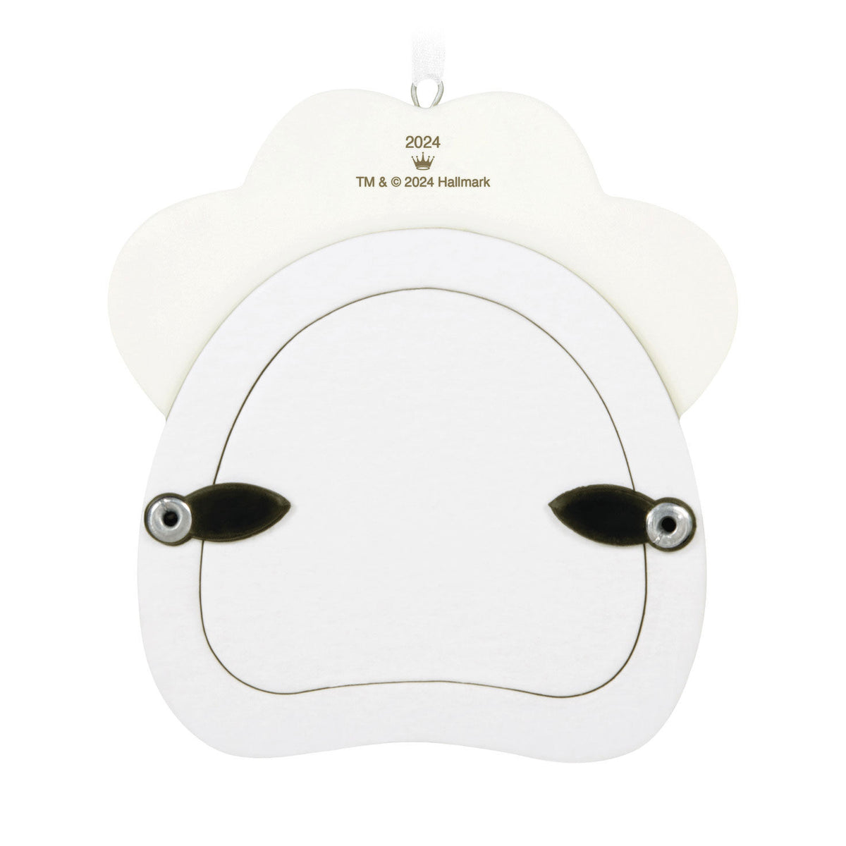 Pretty Kitty Photo Frame (Porcelain) — Hallmark Keepsake Christmas Ornament, back view showing paw-print design and 2024 inscription.