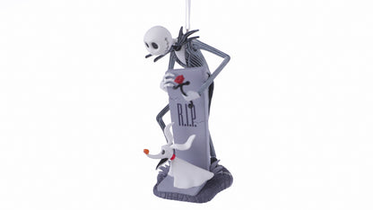 Disney Tim Burton's The Nightmare Before Christmas Jack and Sally with tombstones, set of 2 - Hallmark Christmas ornament shows Jack Skellington and Zero.