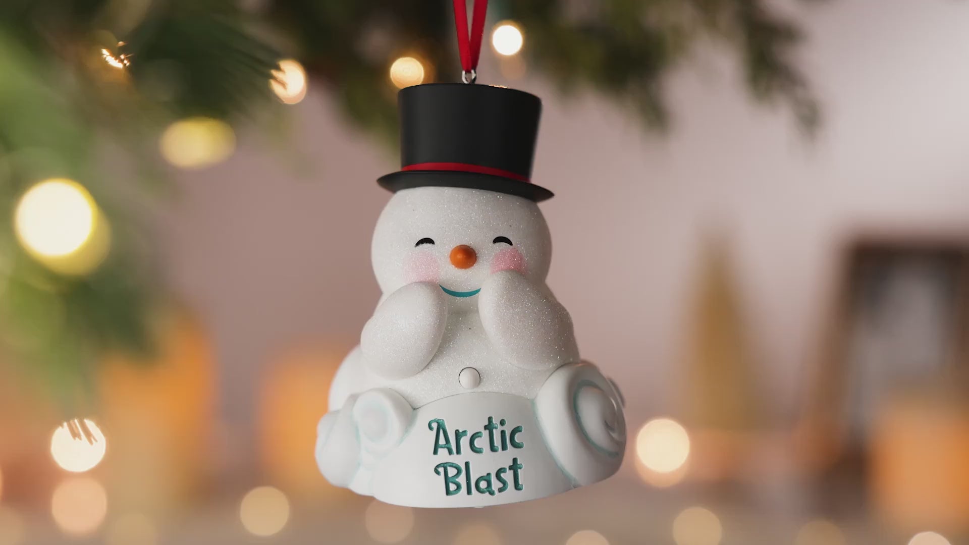 Arctic Blast With Light and Sound — 2026 Hallmark Keepsake Christmas Ornament featuring a fun snowman design with a black top hat.