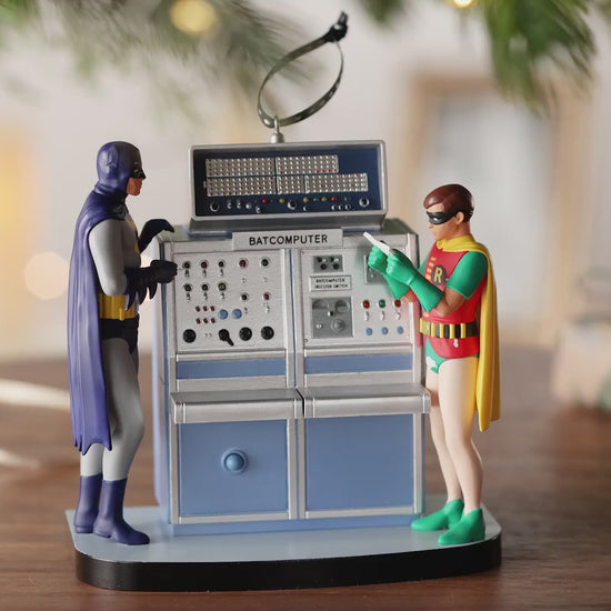 Batman™ The Classic TV Series Batcomputer With Light and Sound — 2026 Hallmark Keepsake Christmas Ornament featuring Batman and Robin examining the console.