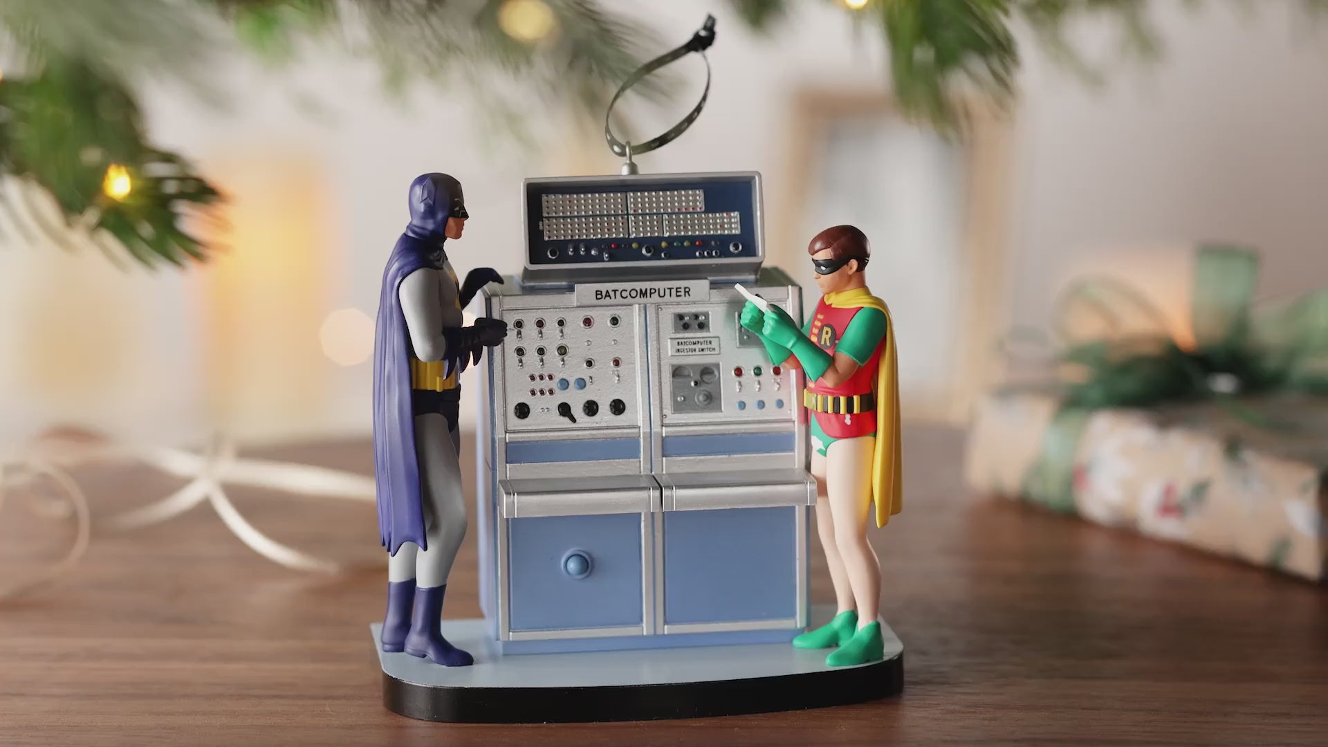 Batman™ The Classic TV Series Batcomputer With Light and Sound — 2026 Hallmark Keepsake Christmas Ornament featuring Batman and Robin examining the console.