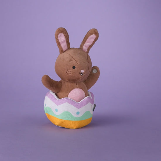 Excited for Eggs Bunny Plush With Sound and Motion in colourful egg shell, showcasing adorable features and soft fur.