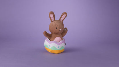 Excited for Eggs Bunny Plush With Sound and Motion in colourful egg shell, showcasing adorable features and soft fur.