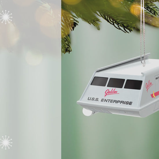 Star Trek™: The Original Series Shuttlecraft Galileo NCC-1701/7 With Sound — 2026 Hallmark Keepsake Christmas Ornament, close-up view against green backdrop.