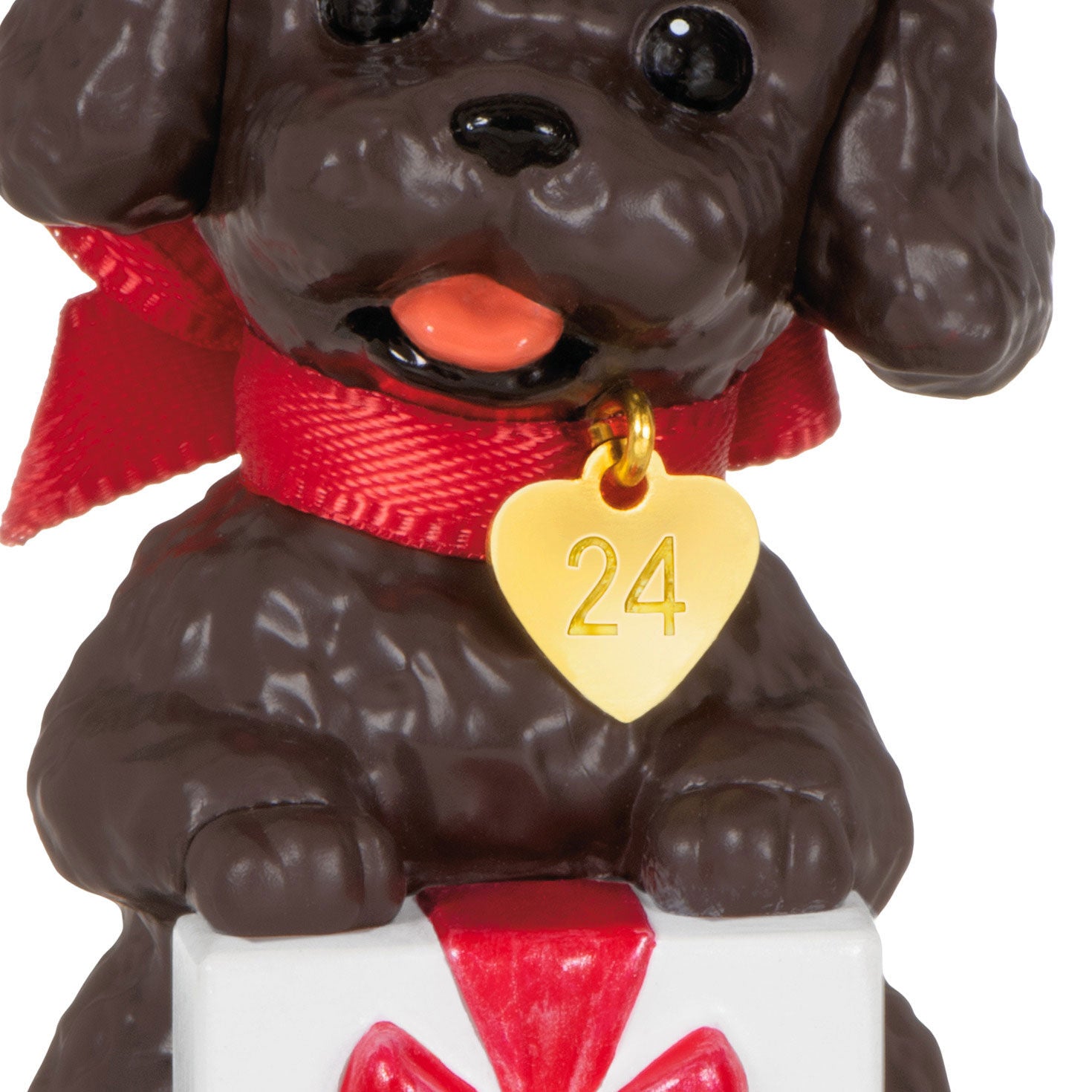 Puppy Love Poodle — Hallmark Keepsake Christmas Ornament featuring a black poodle with a gold heart charm, close-up view