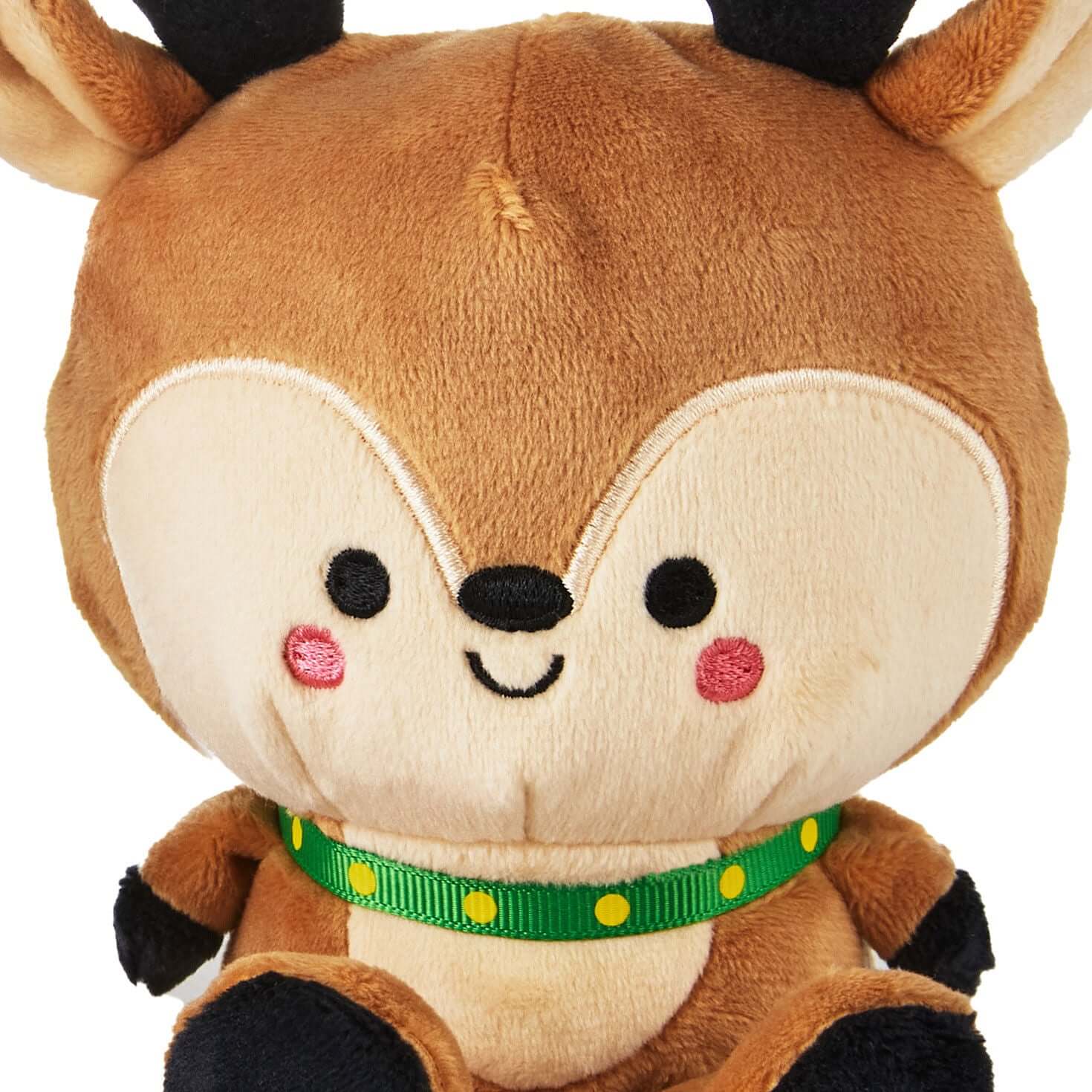 Better Together Santa and Reindeer Magnetic Plush Pair, 5.75", close up of reindeer plush with embroidered details and collar