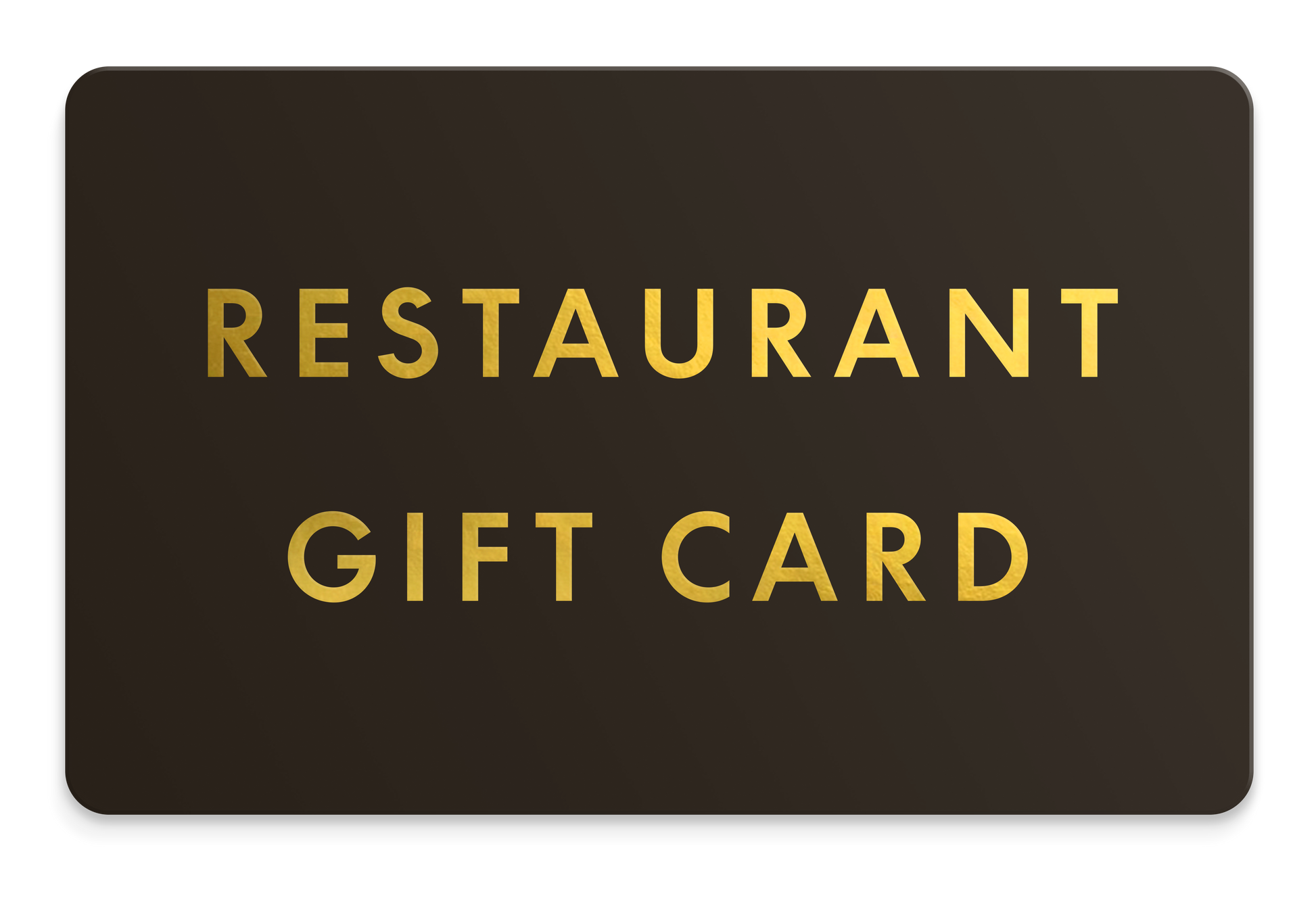 The Restaurant Gift Card front design showcasing gold lettering on a dark background.
