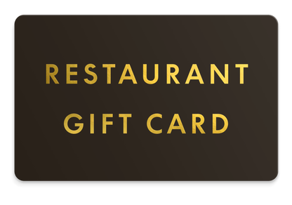 The Restaurant Gift Card front design showcasing gold lettering on a dark background.