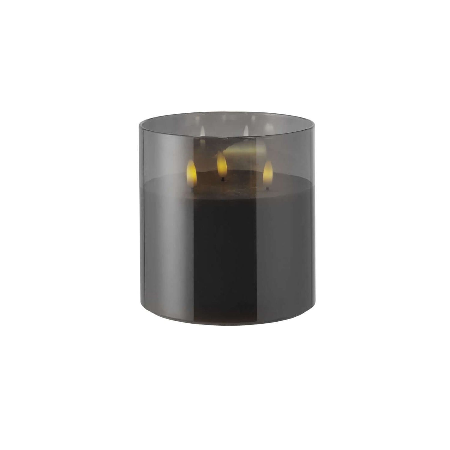 Rogue Glass Triflame Candle Black 15x15x15cm, elegant glass casing with LED flame, designed for warm ambience.