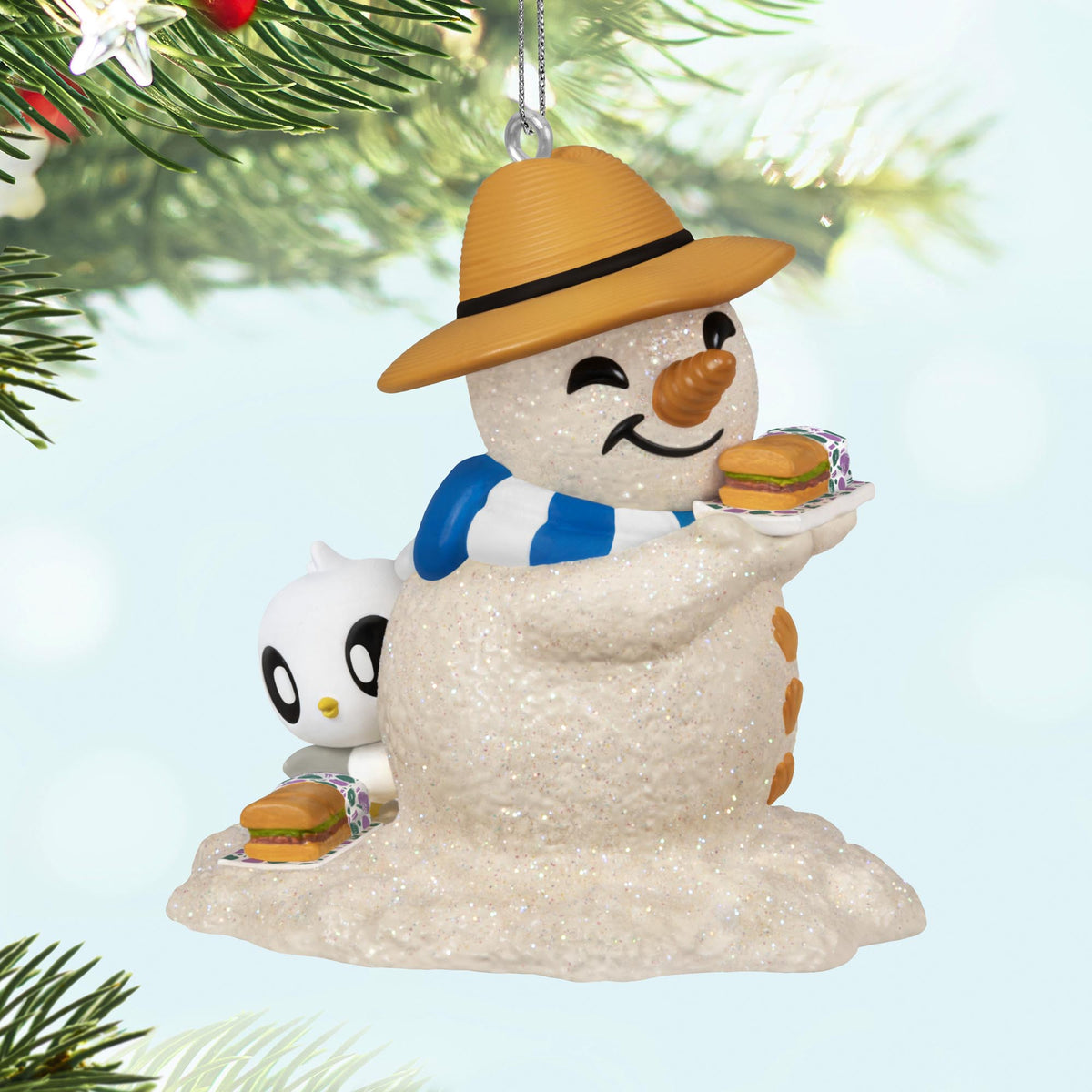 Sandal the Sandman 4th in the Series — 2025 Hallmark Keepsake Christmas Ornament featuring a glittery snowman with a straw hat and sea turtle friend.