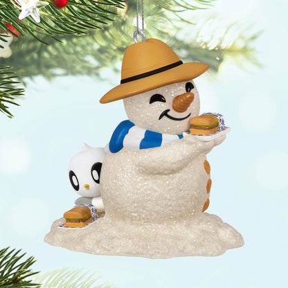 Sandal the Sandman 4th in the Series — 2025 Hallmark Keepsake Christmas Ornament featuring a glittery snowman with a straw hat and sea turtle friend.