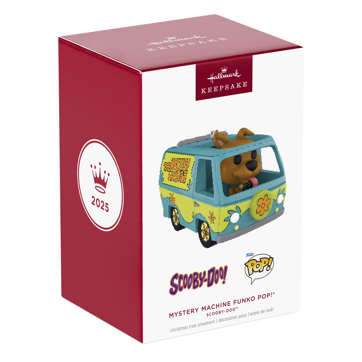 Funko Pop!® Scooby-Doo™, Mystery Machine — 2025 Hallmark Keepsake Christmas Ornament in packaging, featuring Scooby-Doo in retro van.