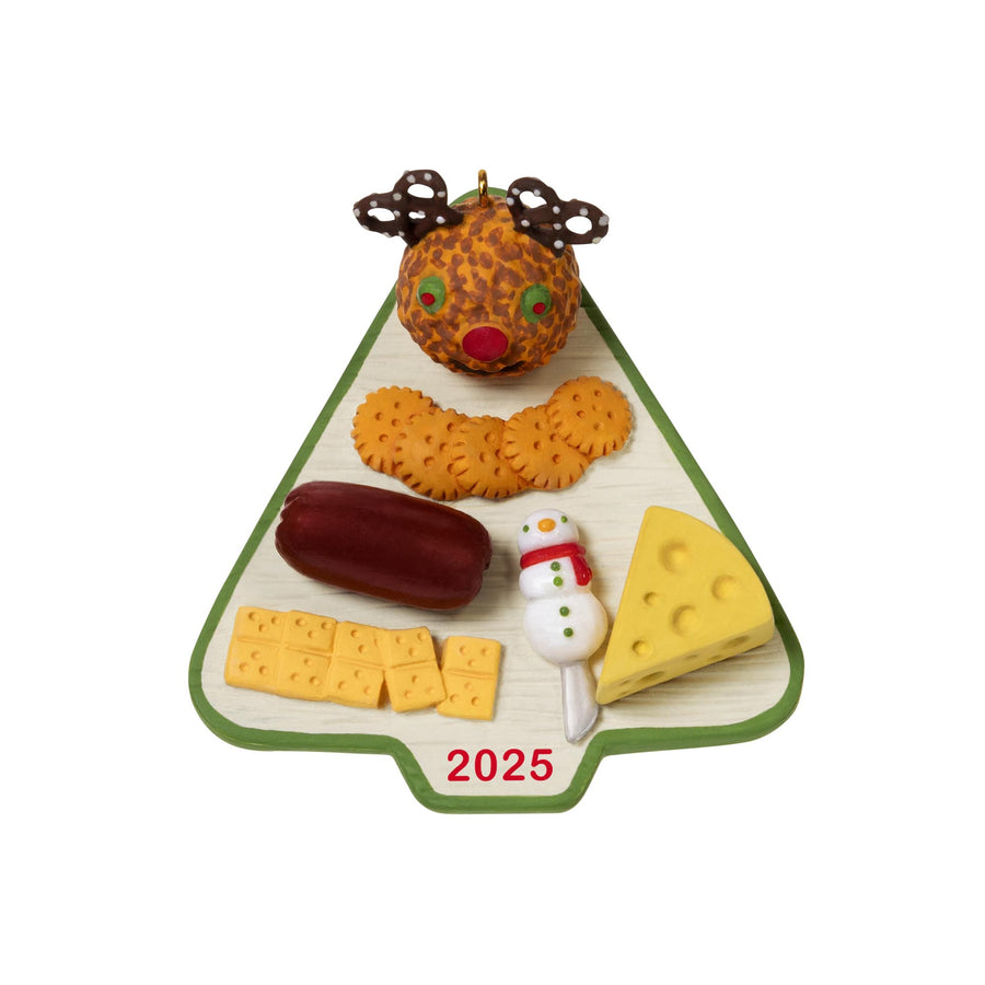 Season's Treatings, 17th in the Series — 2025 Hallmark Keepsake Christmas Ornament featuring a charcuterie board with festive snacks in a flat lay view.
