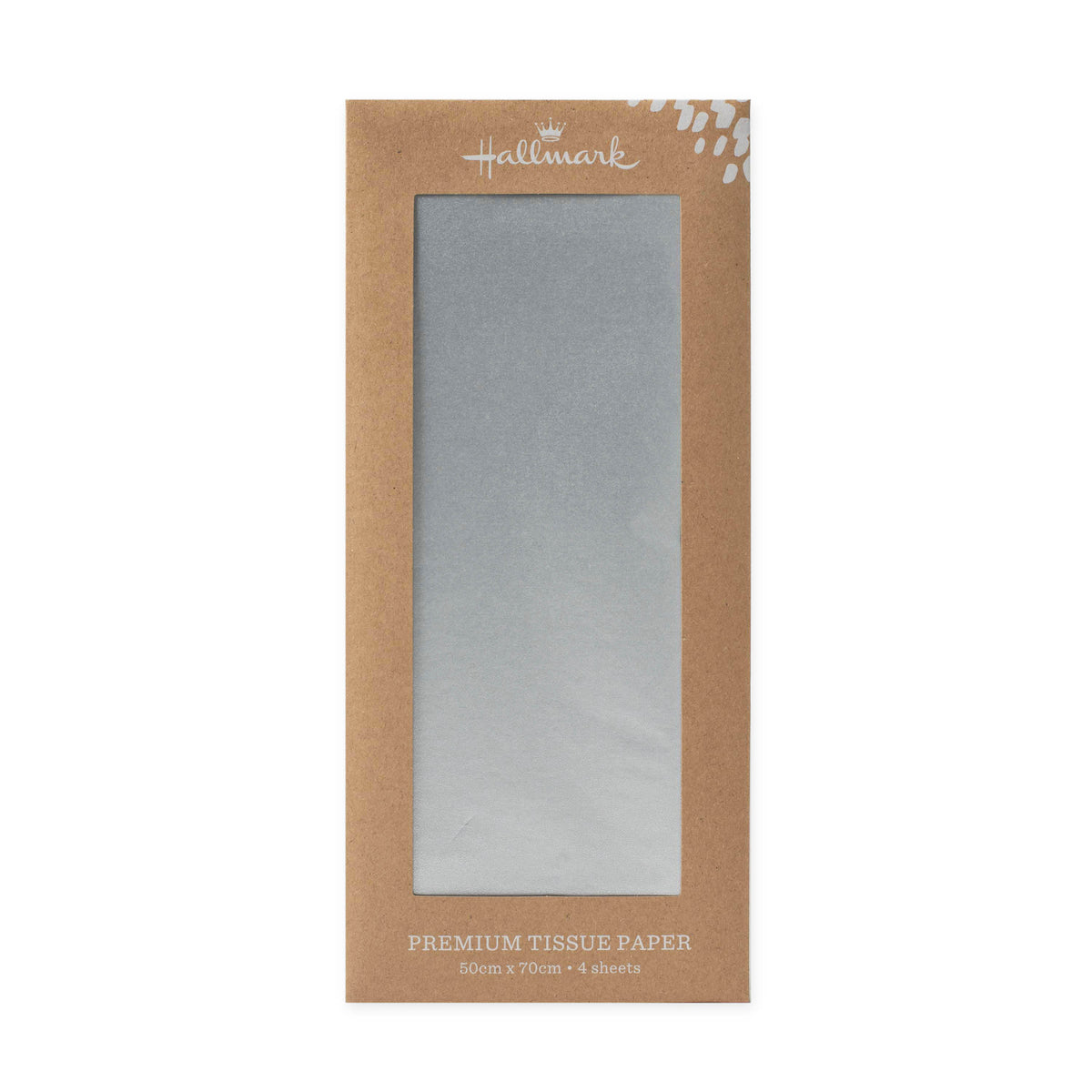 Hallmark 4 pack multi-occasion tissue paper sheet - silver packaging design showing premium quality metallic tissue paper.
