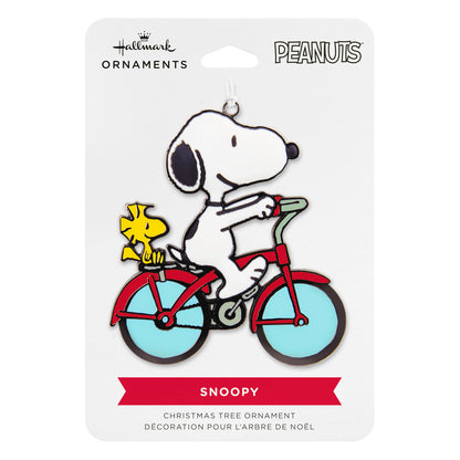Peanuts® Snoopy and Woodstock on Bicycle With Dimension — Hallmark Christmas Ornament featuring metal and plastic design with colourful accents.