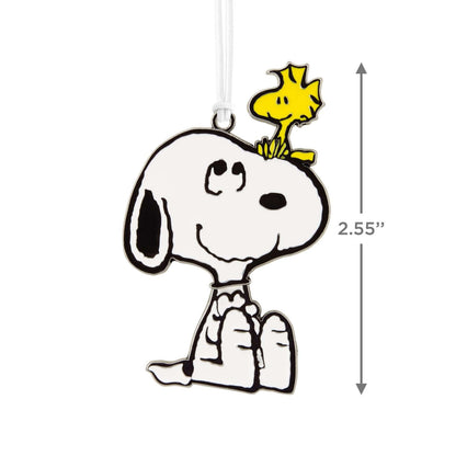 Peanuts® Snoopy and Woodstock - Hallmark Christmas Ornament, colourful metal design, 2.55 inches tall, featuring Woodstock on Snoopy's nose.